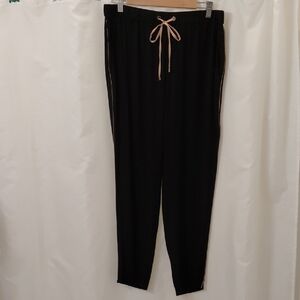 EUC Eileen Fisher Black Silk Pants with Gold Leg Piping And Drawstring